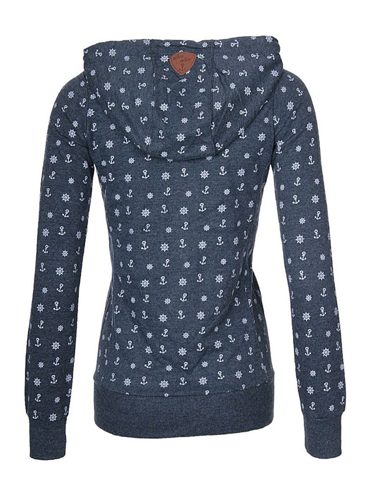 Cool Hoodie Med Lynlås I Geometrisk Print Til Kvinder