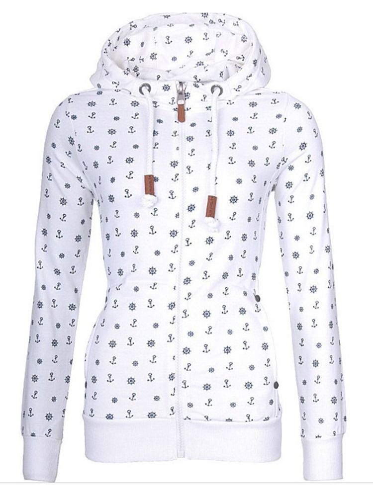 Cool Hoodie Med Lynlås I Geometrisk Print Til Kvinder