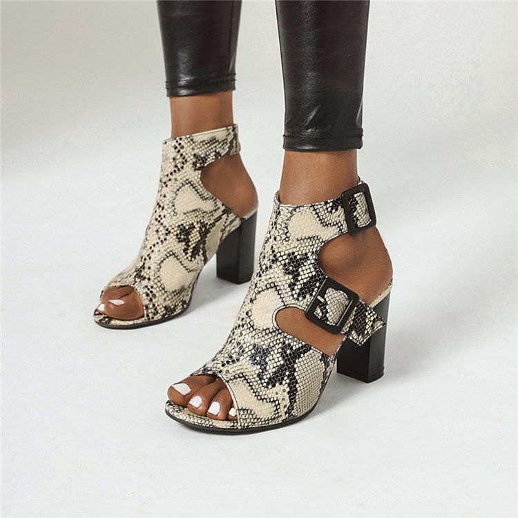 Buckle Chunky Heel Open Toe Kvinders Afslappede Sandaler