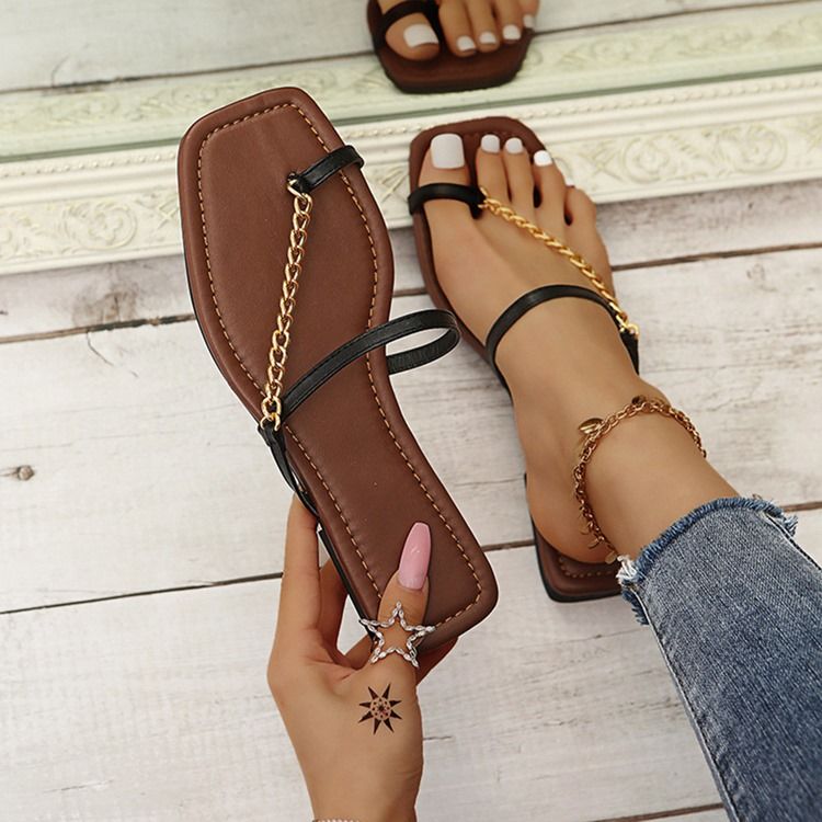 Chain Toe Ring Flat With Beach Women's Tøfler