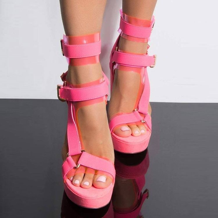 Chunky Heel Buckle Ankel Strap Buckle Dame Sandaler