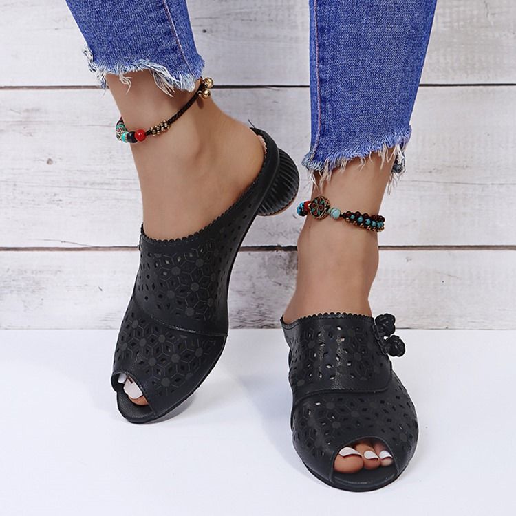 Chunky Heel Slip-on Flip Flop Tøfler Til Kvinder