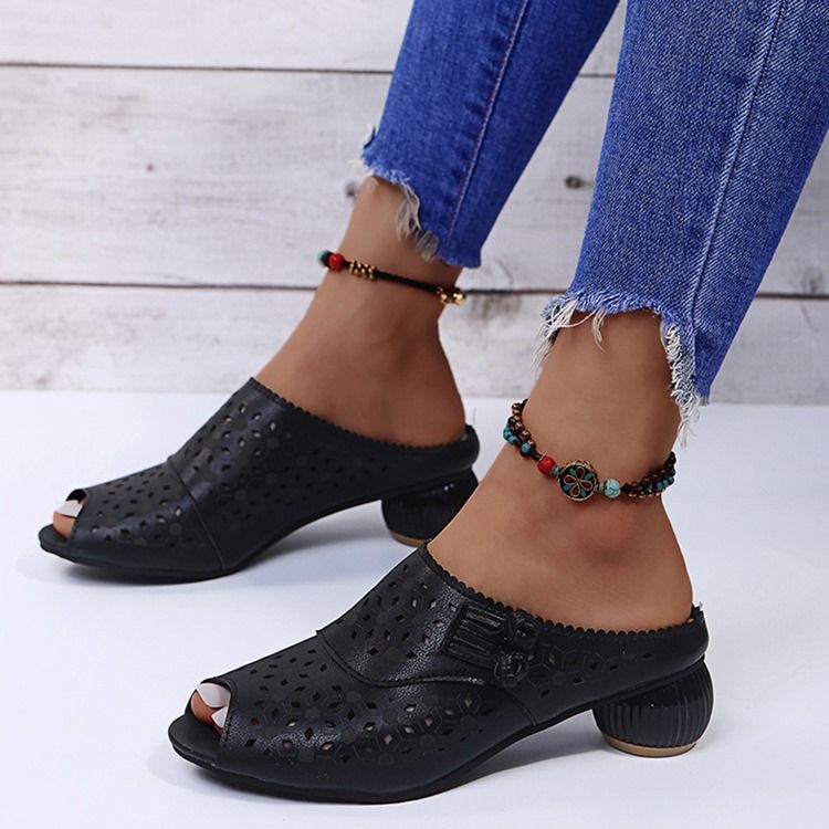 Chunky Heel Slip-on Flip Flop Tøfler Til Kvinder