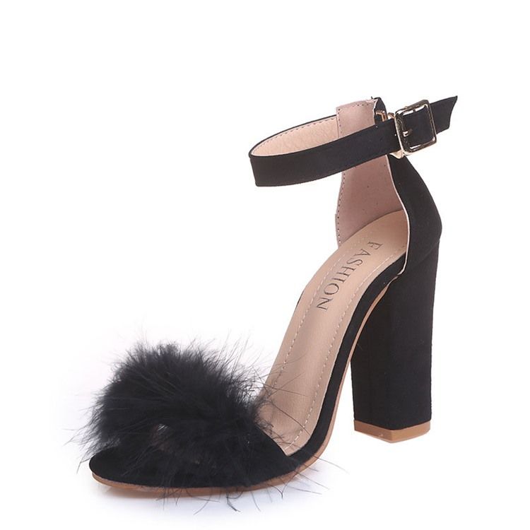 Faux Fur Heel Covering Chunky Heel Damesandaler