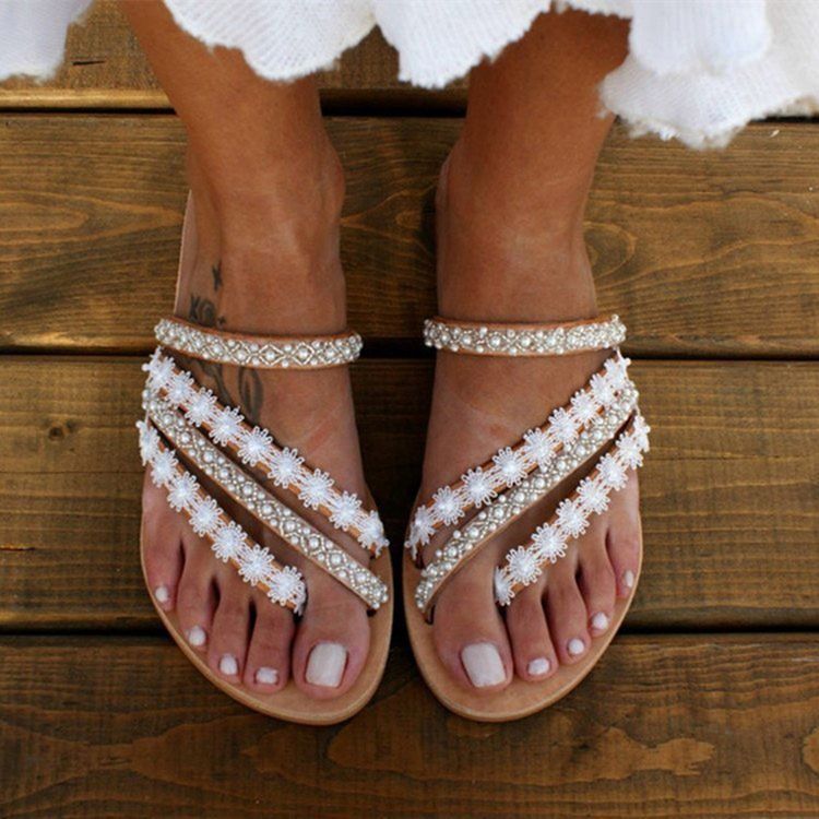 Flad Flip Flop Rhinestone Tøfler Til Kvinder