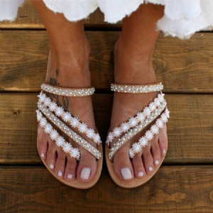 Flad Flip Flop Rhinestone Tøfler Til Kvinder