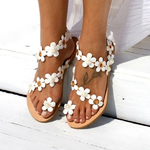 Floral Toe Ring Slip-on Kvinders Flade Sandaler