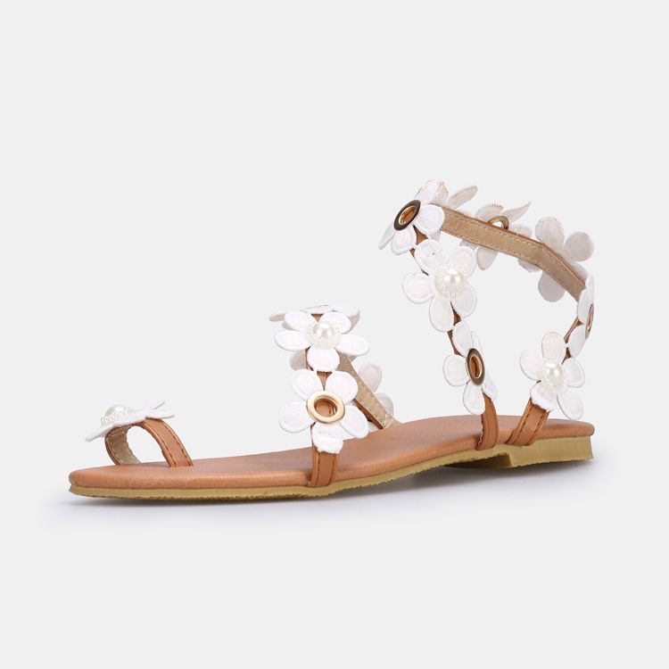 Floral Toe Ring Slip-on Kvinders Flade Sandaler