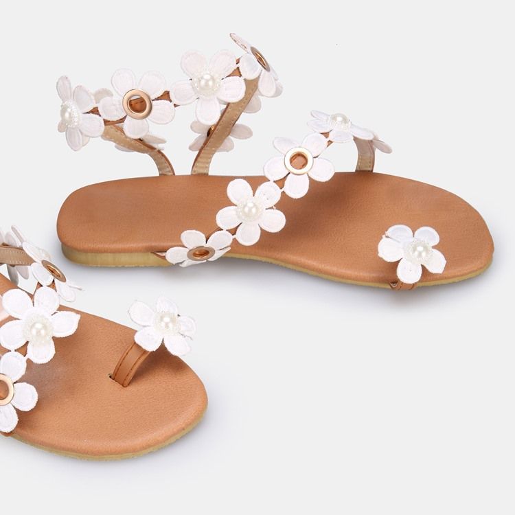 Floral Toe Ring Slip-on Kvinders Flade Sandaler