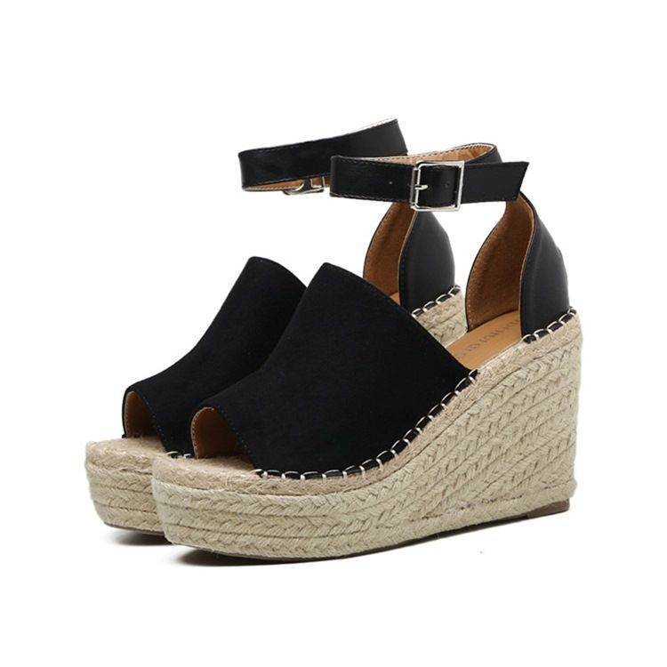 Kvinder Buckle Peep Toe Platform Espadrille Wedge Sandals