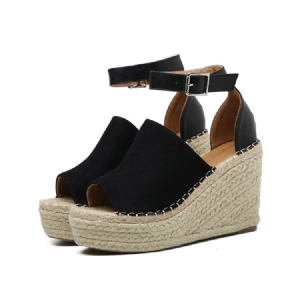 Kvinder Buckle Peep Toe Platform Espadrille Wedge Sandals