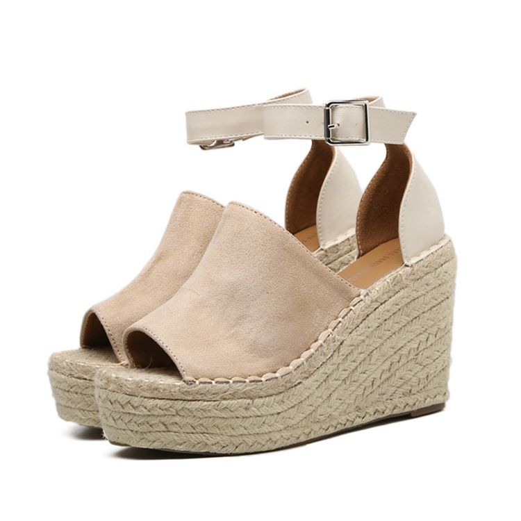 Kvinder Buckle Peep Toe Platform Espadrille Wedge Sandals