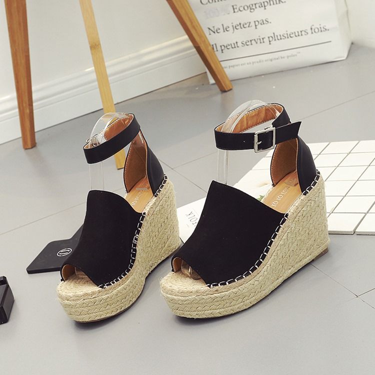 Kvinder Buckle Peep Toe Platform Espadrille Wedge Sandals