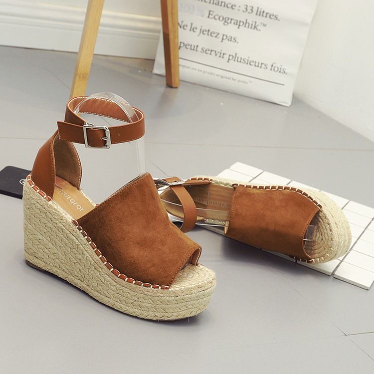 Kvinder Buckle Peep Toe Platform Espadrille Wedge Sandals