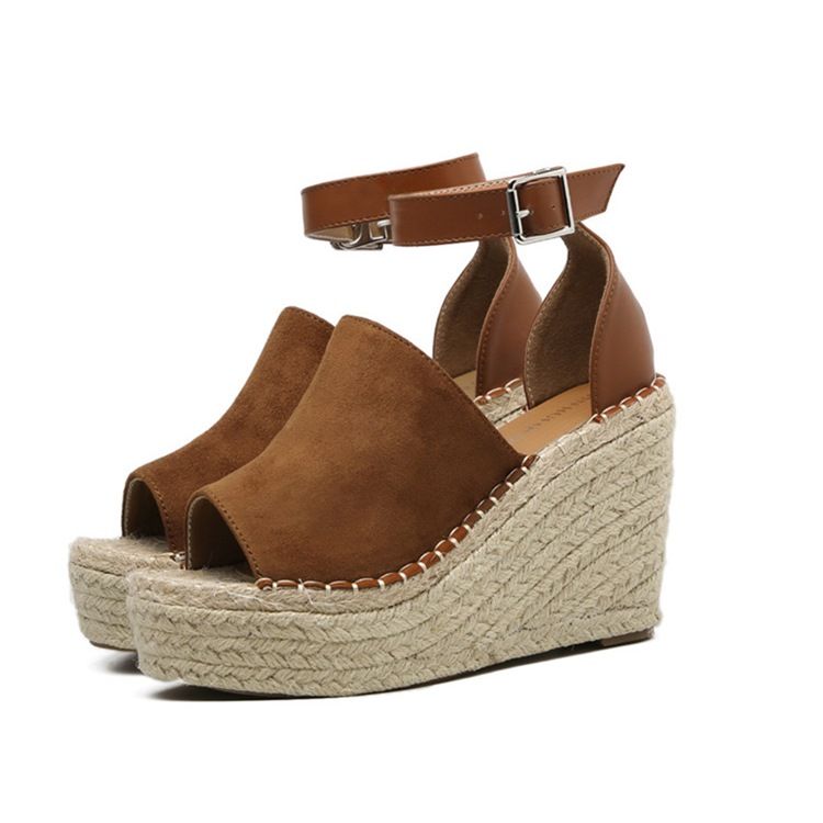 Kvinder Buckle Peep Toe Platform Espadrille Wedge Sandals