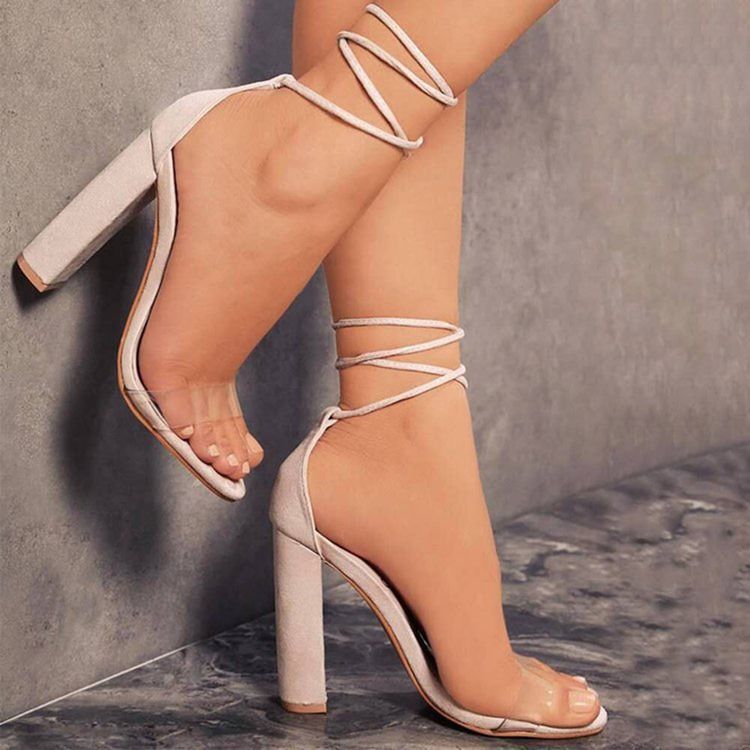 Kvinder Lace-up Chunky Heel Open Toe Plain Sandaler