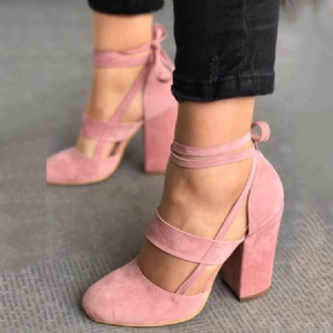 Kvinder Pink Lace-up Round Toe Pumps