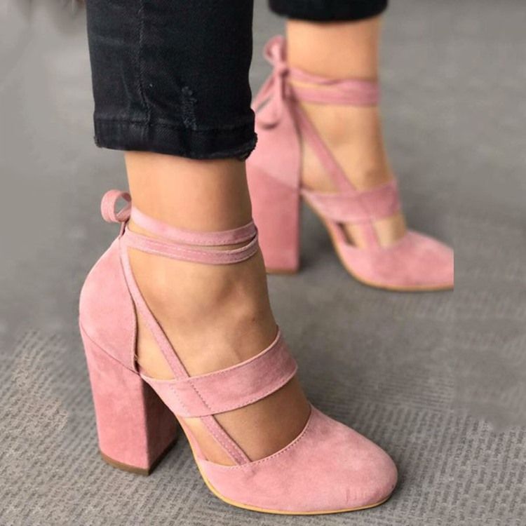 Kvinder Pink Lace-up Round Toe Pumps