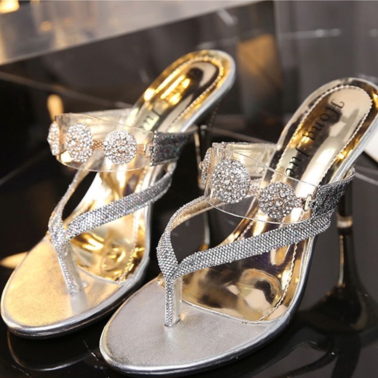 Kvinder Rhinestone Pailletter G-streng Slip-on Stiletto Hæl Mules Sko