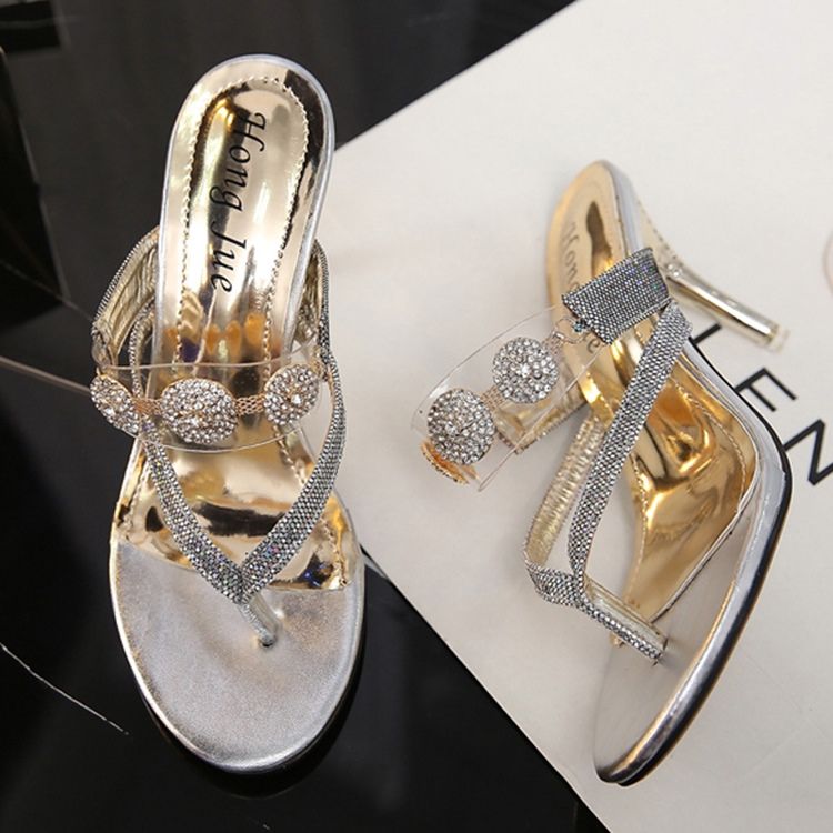 Kvinder Rhinestone Pailletter G-streng Slip-on Stiletto Hæl Mules Sko