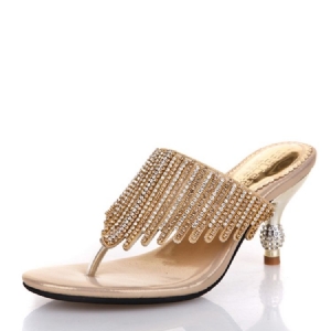 Kvinder Rhinestone Thong Slip-on Spool Heel Mules Sko