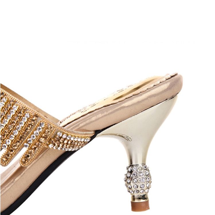 Kvinder Rhinestone Thong Slip-on Spool Heel Mules Sko