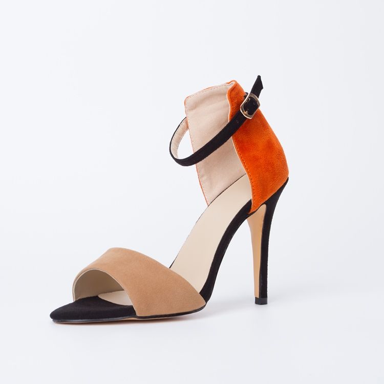 Kvinder Sling Back Patchwork Orange Stilettos Sandaler