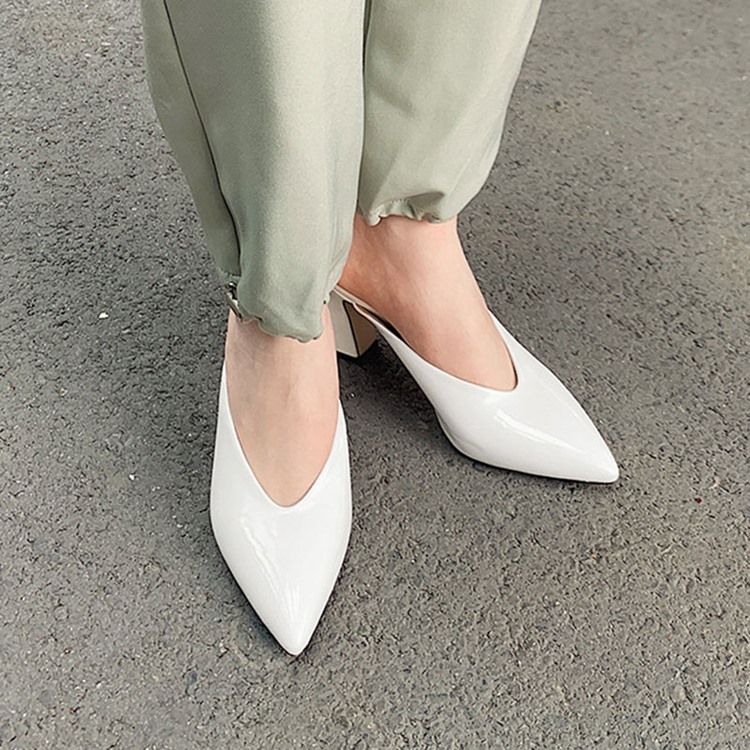 Kvinder Slip-on Chunky Heel Lukket Tå Casual Tøfler