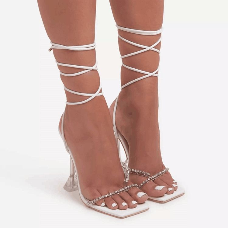 Kvinder Spool Heel Lace-up Open Toe Cross Sandals