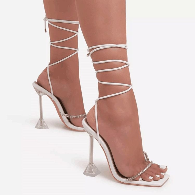 Kvinder Spool Heel Lace-up Open Toe Cross Sandals