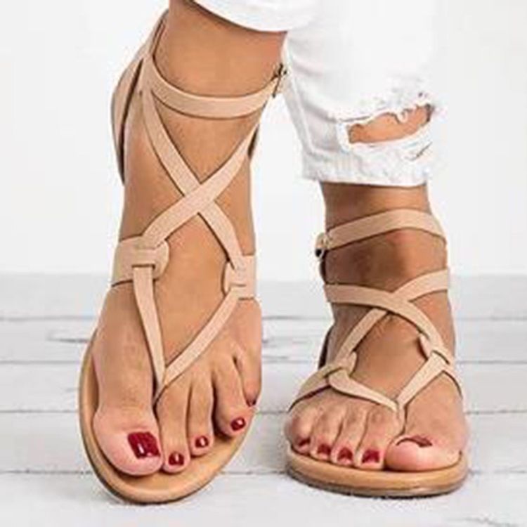 Kvinder Strappy Plain Buckle Thong Flade Sandaler