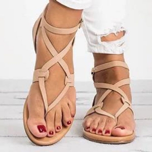 Kvinder Strappy Plain Buckle Thong Flade Sandaler