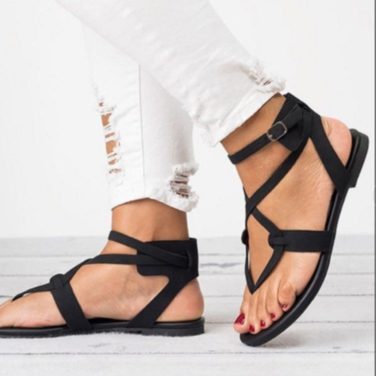 Kvinder Strappy Plain Buckle Thong Flade Sandaler