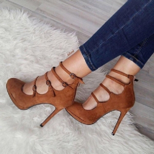 Kvinder Suede Buckle High-cut Stiletto Heel Pumps