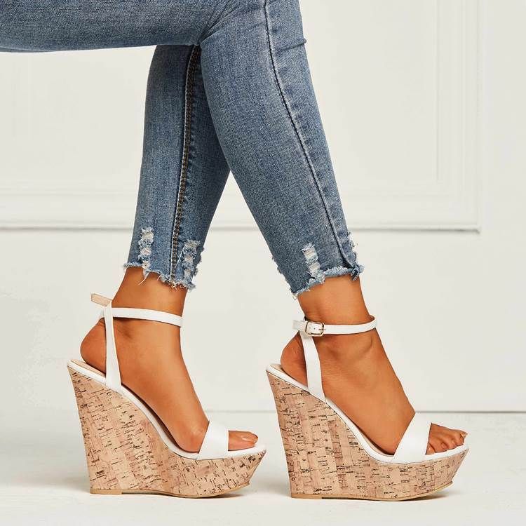 Kvinders Almindelige Line-style Buckle Wedge Sandals