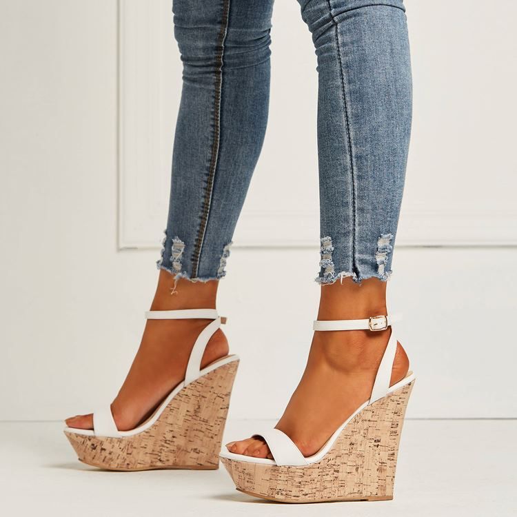 Kvinders Almindelige Line-style Buckle Wedge Sandals