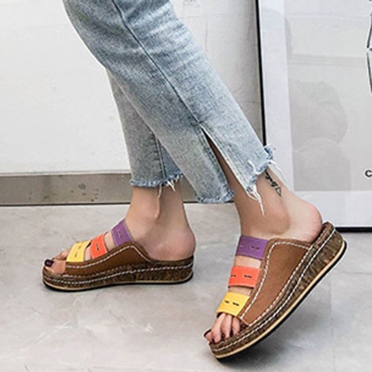 Kvinders Hule Flip-flop Slip-on Farveblok Tøfler