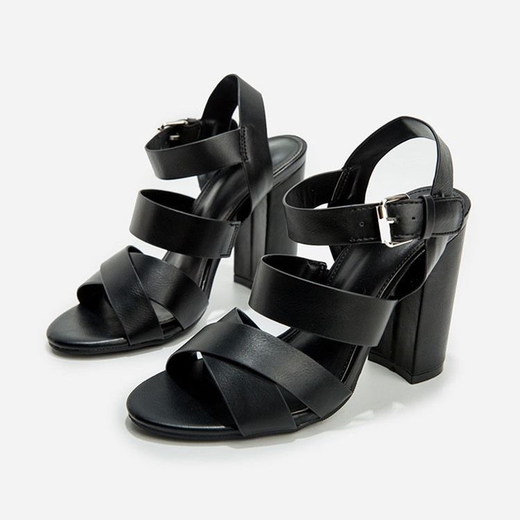 Kvinders Line-style Spænde Chunky Heel Open Toe Thread Sandals