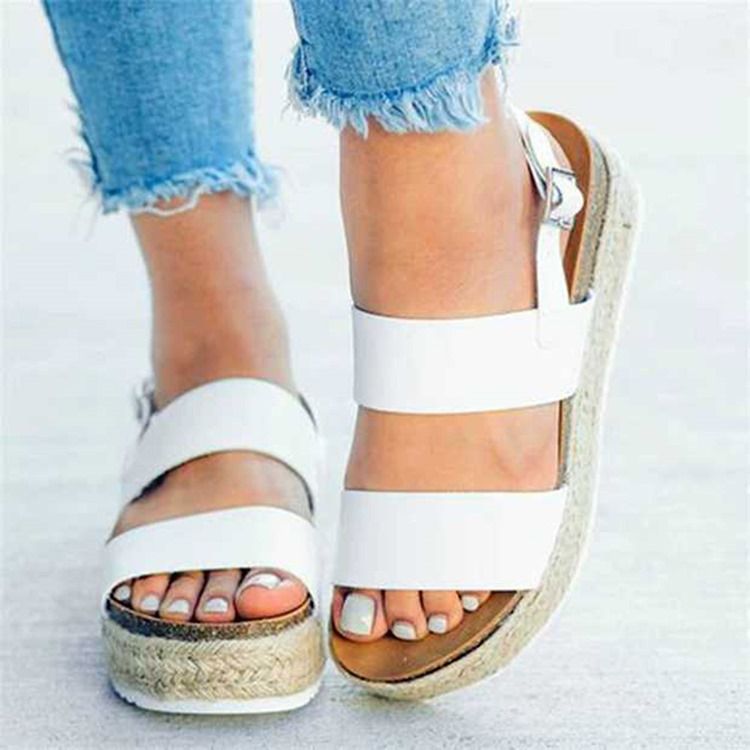 Kvinders Open Toe Buckle Platform Platform Sandaler