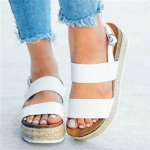 Kvinders Open Toe Buckle Platform Platform Sandaler