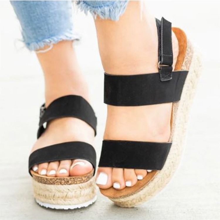 Kvinders Open Toe Buckle Platform Platform Sandaler