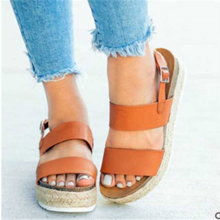 Kvinders Open Toe Buckle Platform Platform Sandaler