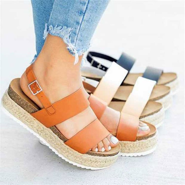 Kvinders Open Toe Buckle Platform Platform Sandaler