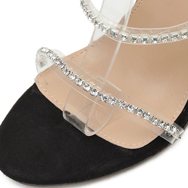 Kvinders T-formede Spænde Rund Tå Chunky Heel Rhinestone Sandaler