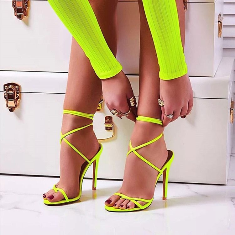 Lace-up Stiletto Heel Open Toe Kvinders Afslappede Sandaler