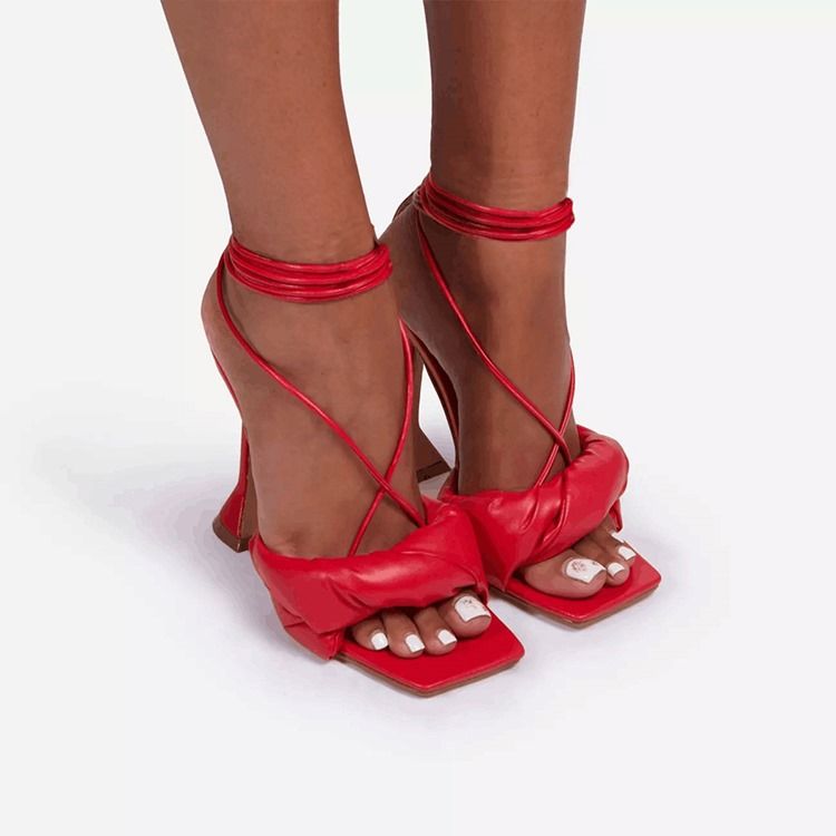 Lace-up Stiletto Heel Open Toe Lace-up Sandaler Til Kvinder