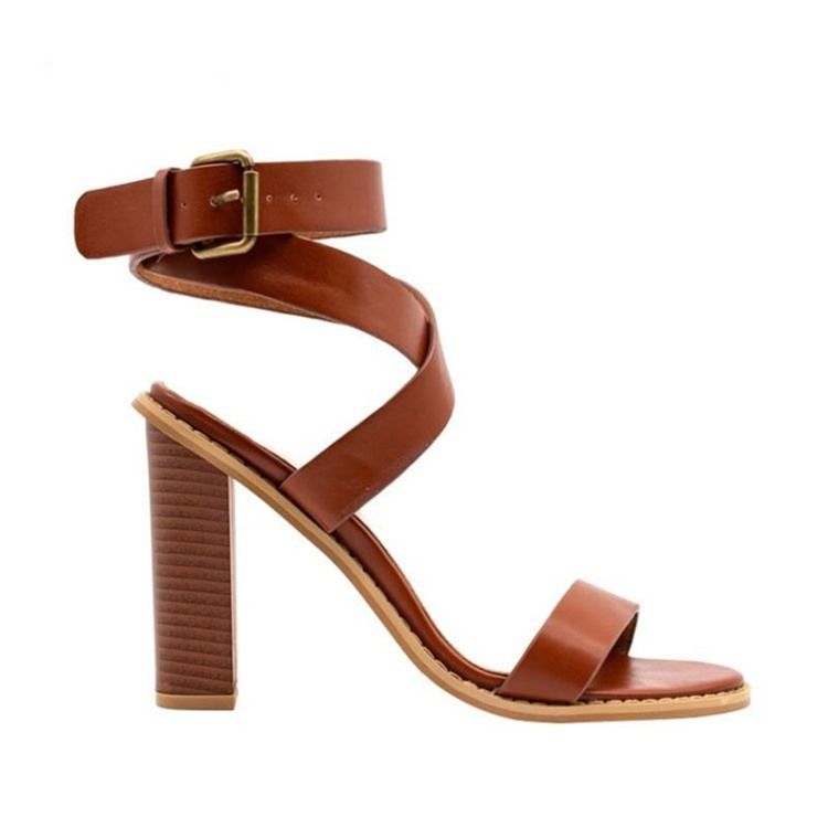 Plain Buckle Strappy Chunky Heel Sandaler Til Kvinder