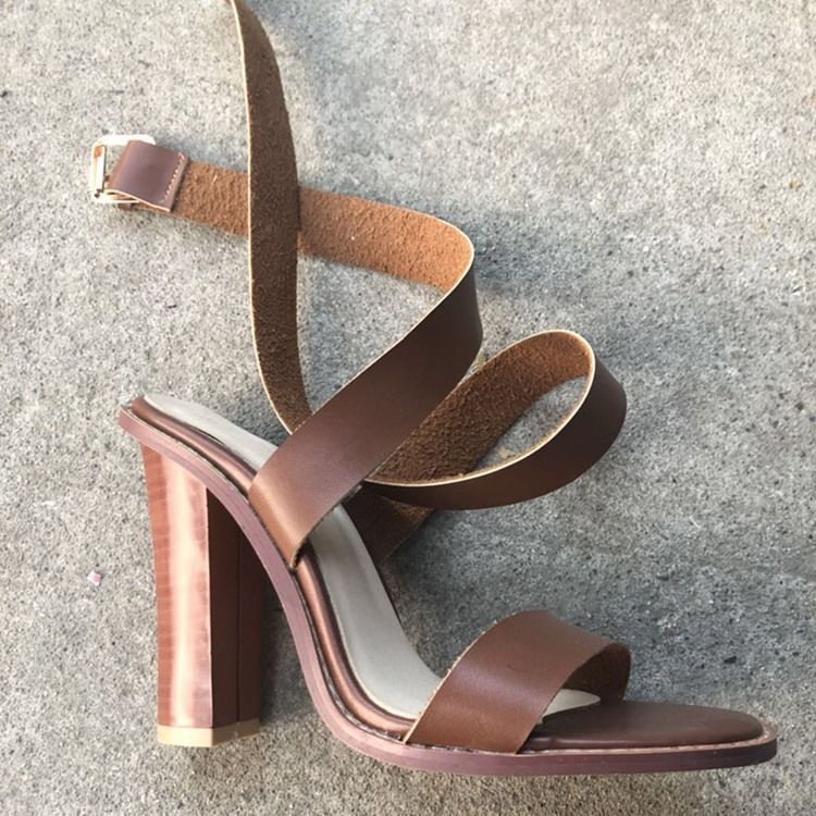 Plain Buckle Strappy Chunky Heel Sandaler Til Kvinder