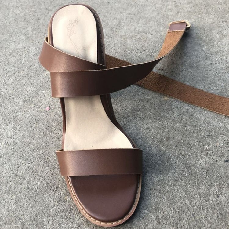 Plain Buckle Strappy Chunky Heel Sandaler Til Kvinder