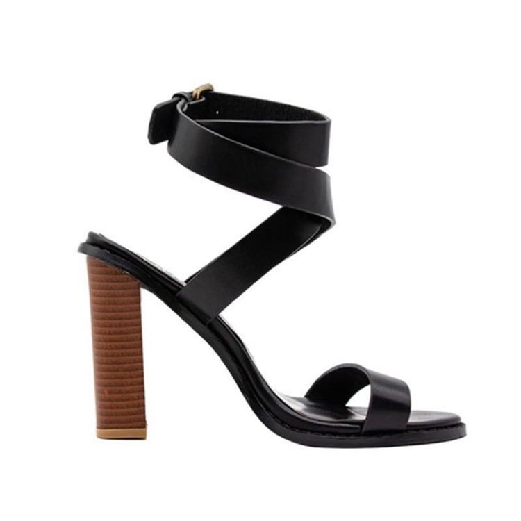 Plain Buckle Strappy Chunky Heel Sandaler Til Kvinder